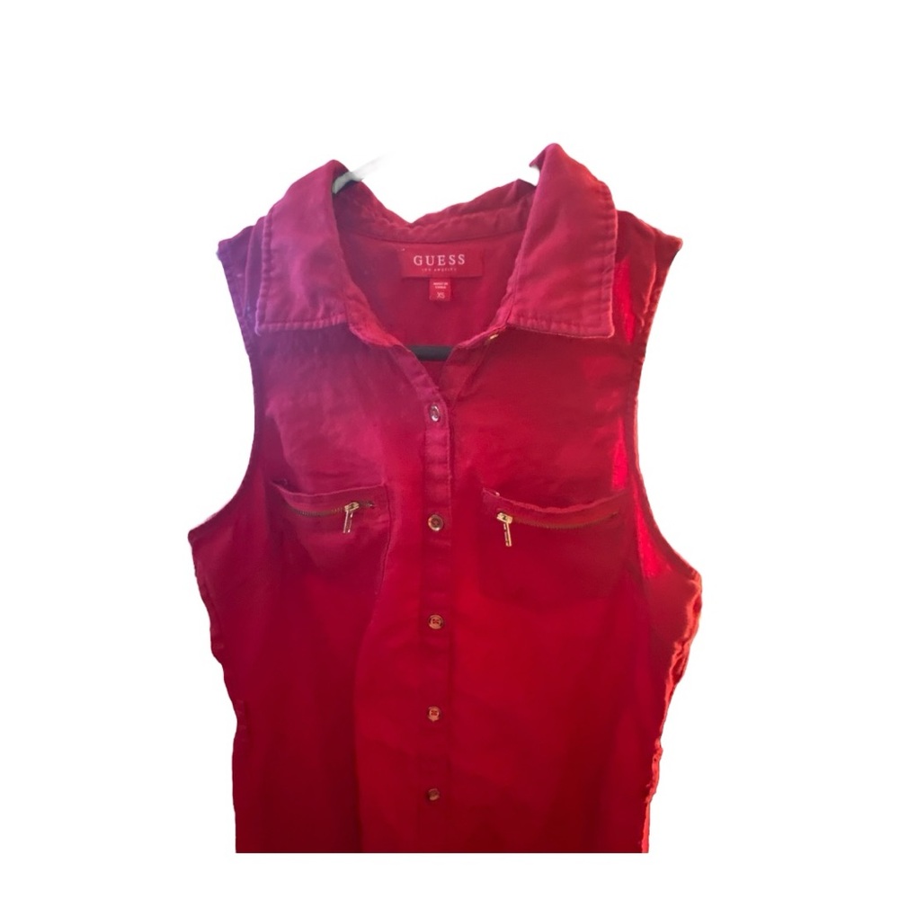 Guess Red Sleeveless Polo Collar Mini Dress - Picture 4 of 7